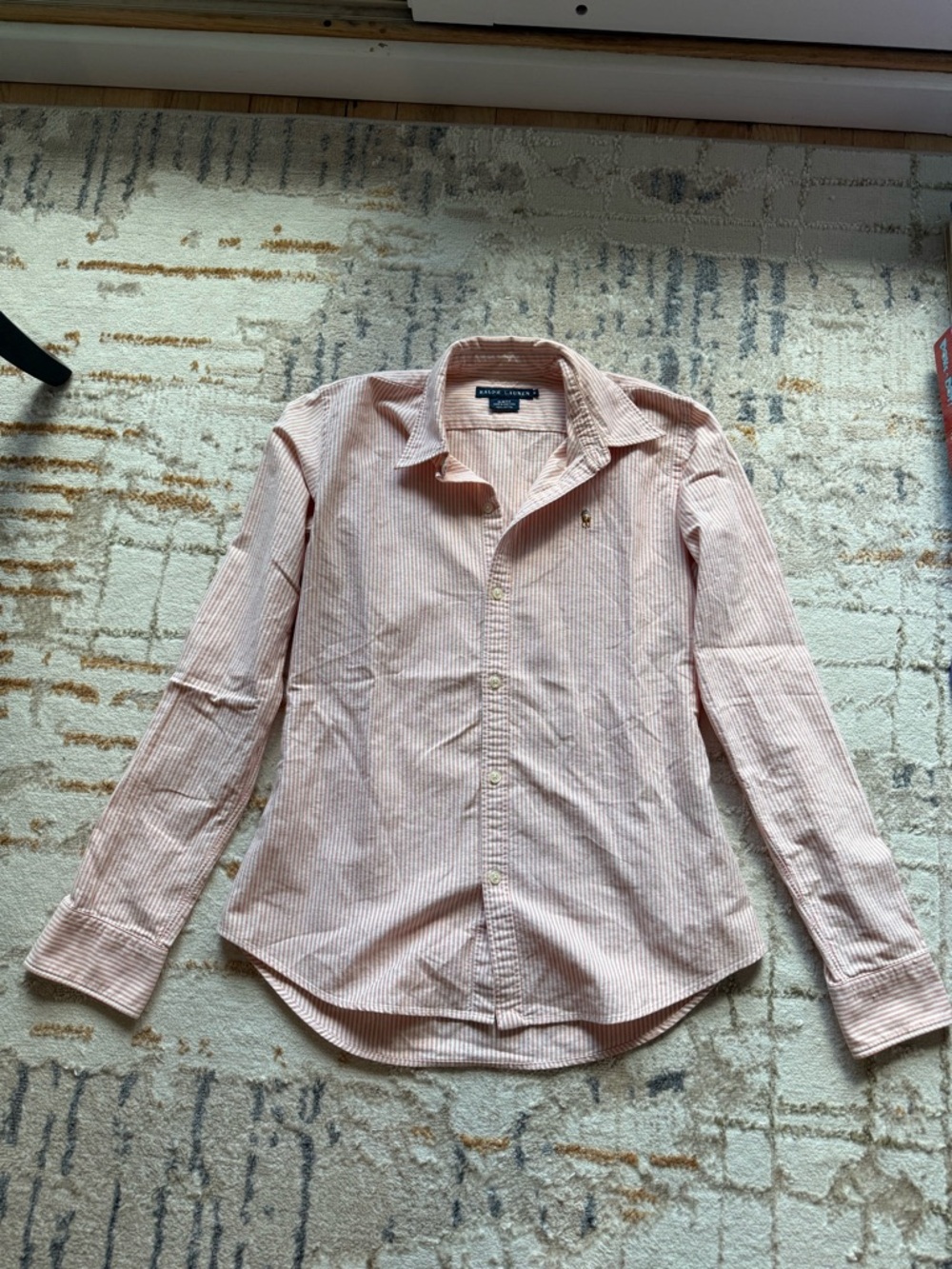 Ralph Lauren Coral and White Striped Oxford Shirt